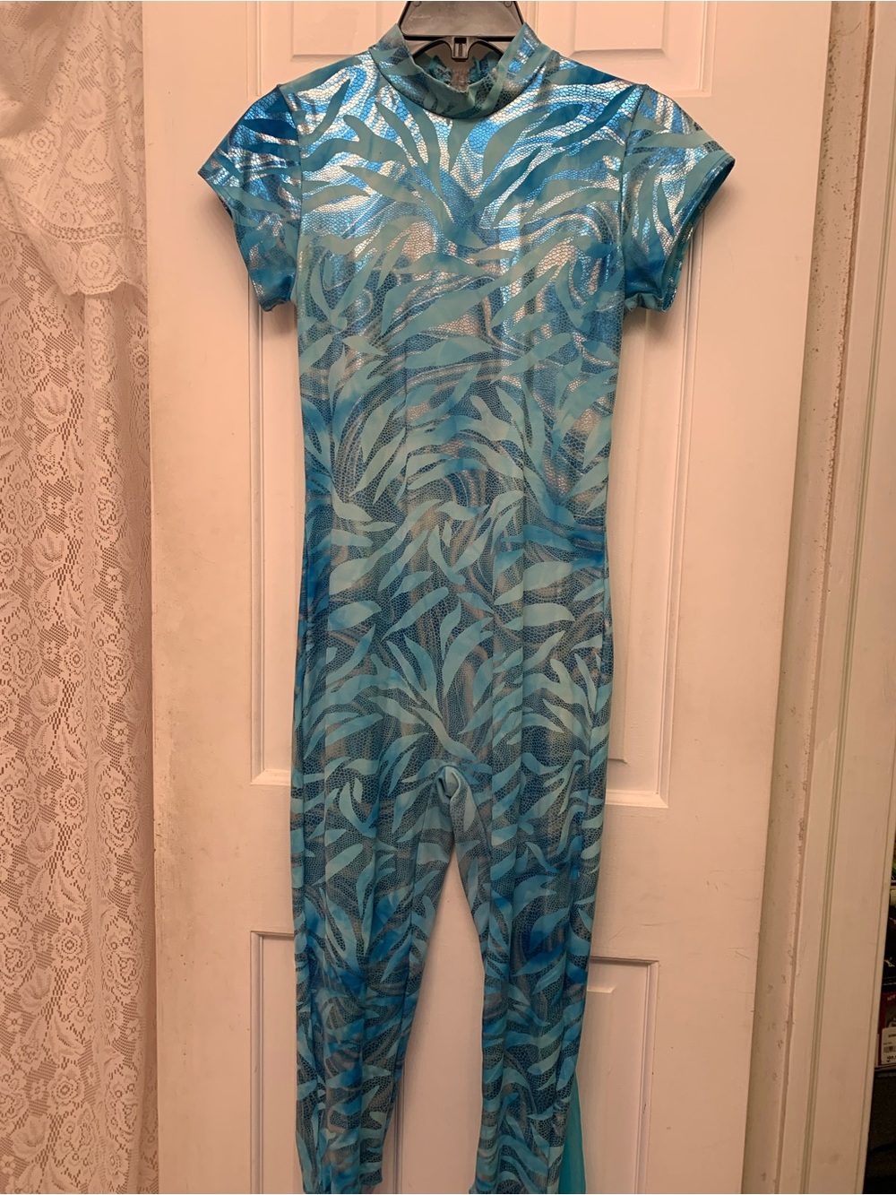 Adult mermaid Blue Patterned One-Piece Bodysuit Dance Costume Adult Large